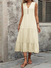 Dani Decorative Button Notched Sleeveless Dress