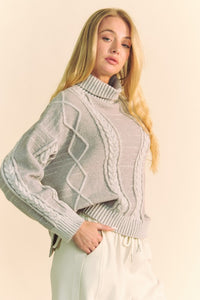 Grace Cable-Knit Turtleneck Dropped Shoulder Sweater