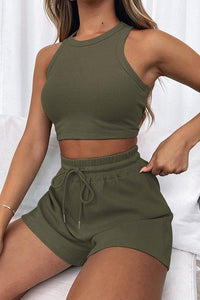 Dallas Round Neck Top and Drawstring Shorts Set