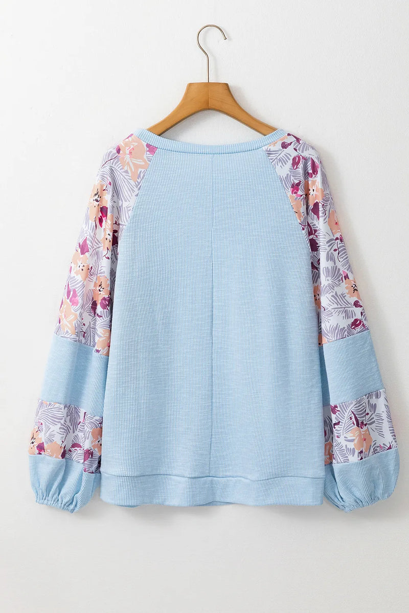 Heaven Printed Round Neck Balloon Sleeve Blouse