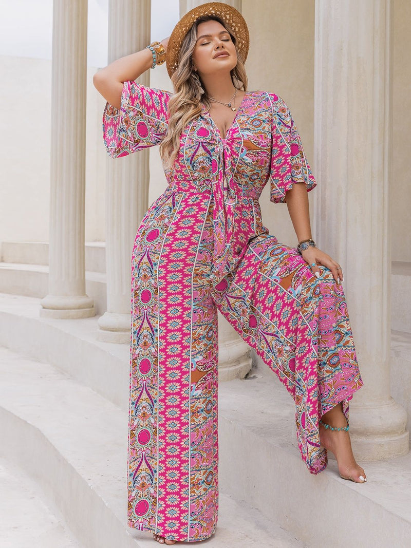 Julia Plus Size Printed Half Sleeve Wide Leg Jumpsuit