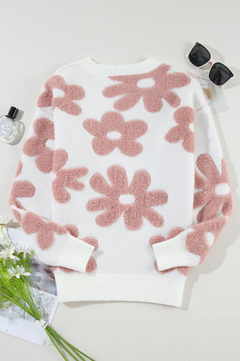 Sophie Flower Round Neck Long Sleeve Knit Top