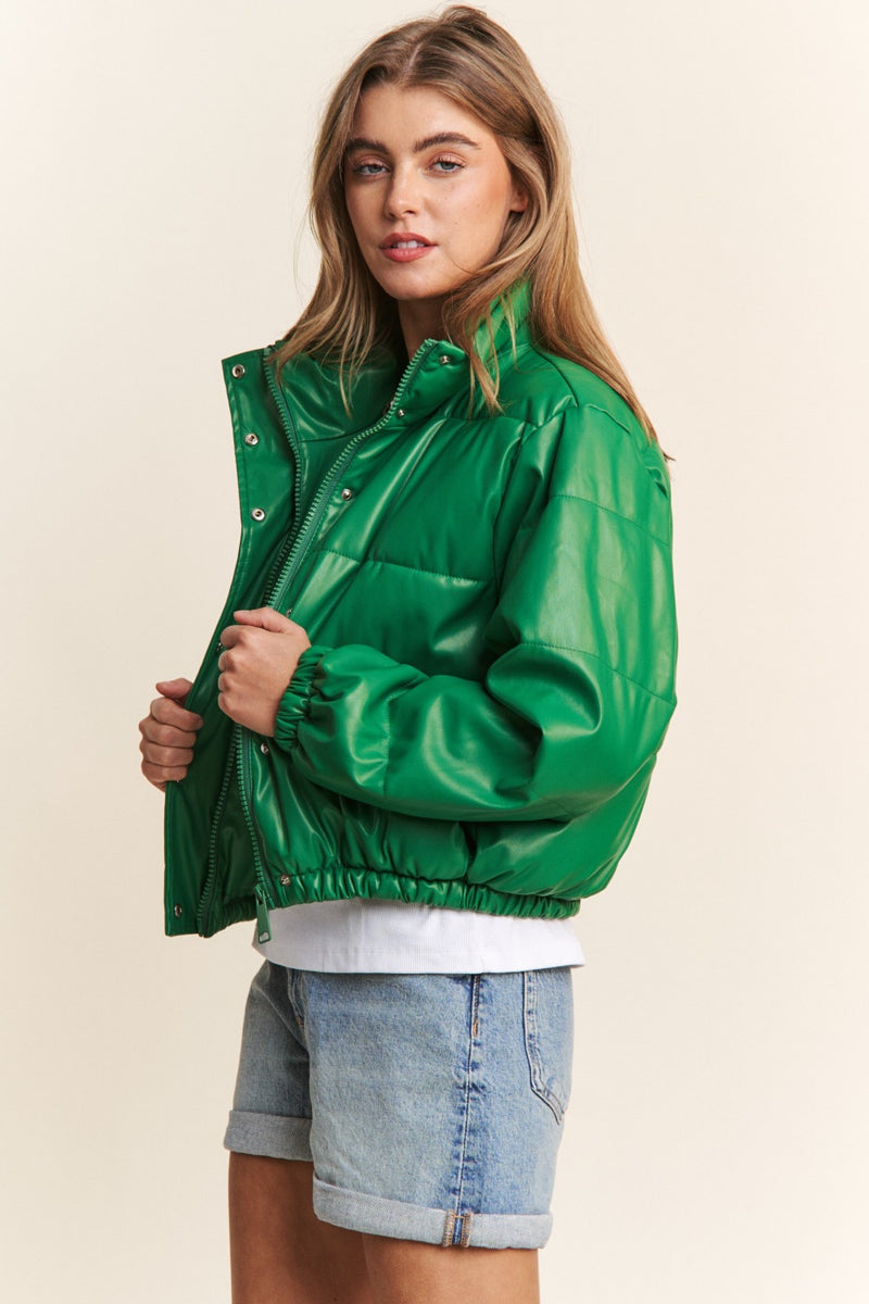 Amoura Turtleneck Snap and Zipper Closure Crop Puff Jacket