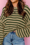 Saige Striped Round Neck Dropped Shoulder Sweater