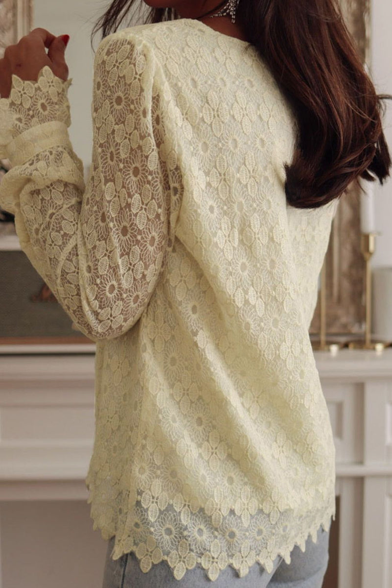 Athena Lace Detail V-Neck Long Sleeve Blouse