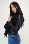 Journey Knit Collared Faux Leather Crop Jacket