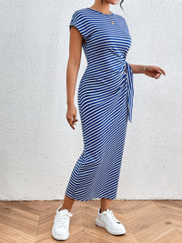 Salma Tied Striped Round Neck Short Sleeve Tee Dress