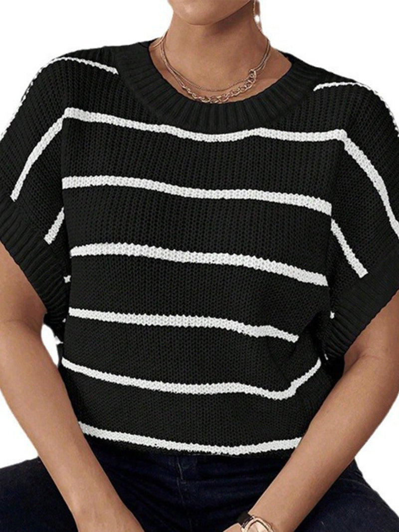 Ruth Striped Round Neck Short Sleeve Knit Top