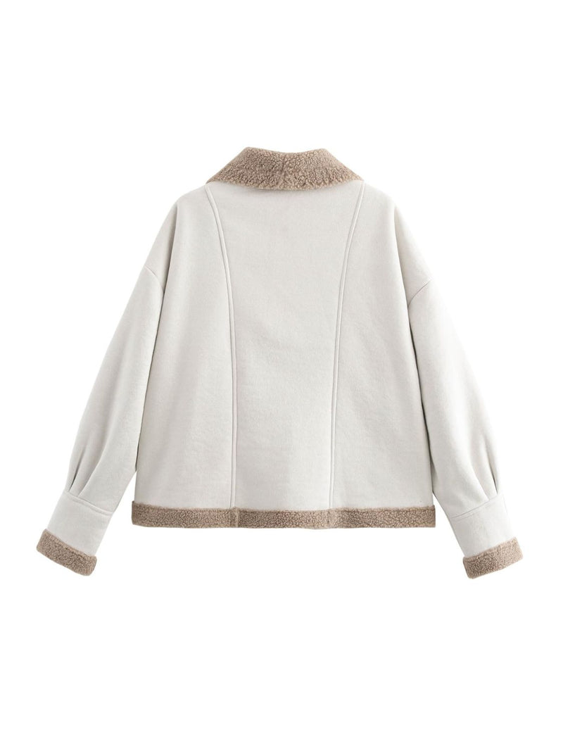 Raina Fuzzy Collared Neck Long Sleeve Jacket