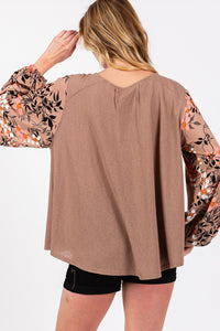 Marie Floral Long Sleeve Front Pleated Detail Blouse