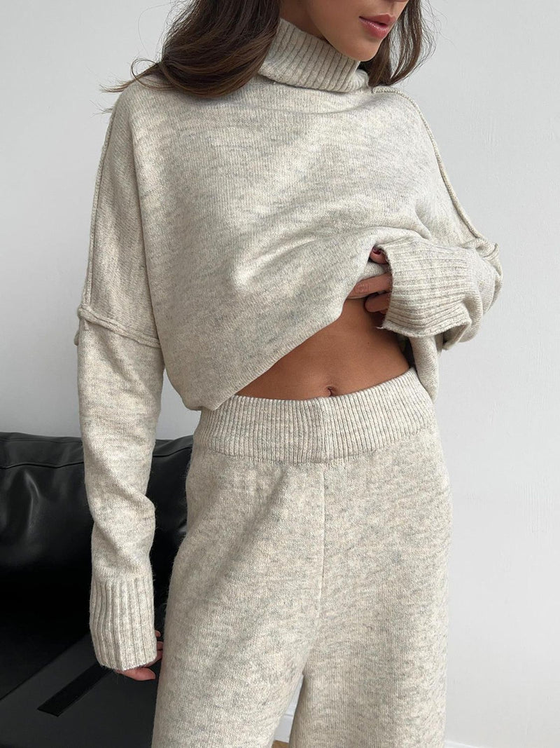 Reese Slit Turtleneck Long Sleeve Top and Pants Sweater Set