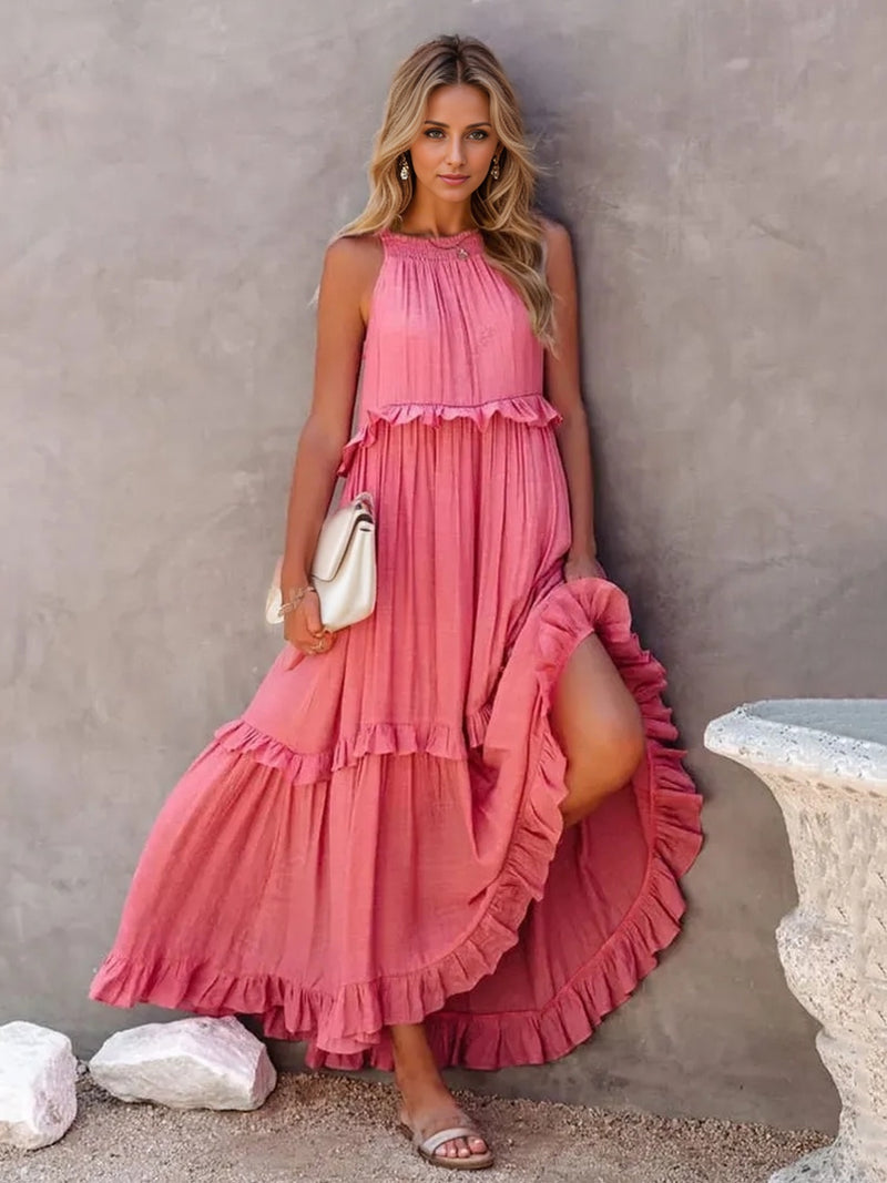 Zahra Ruffled Sleeveless Tiered Maxi Dress with Pockets