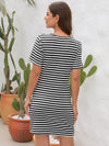 Raven Cutout Striped Round Neck Short Sleeve Dress