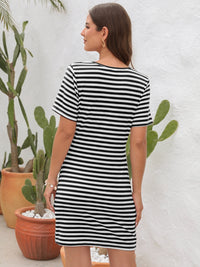 Raven Cutout Striped Round Neck Short Sleeve Dress