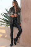 Morgan Pocketed Leopard Snap Down Denim Jacket