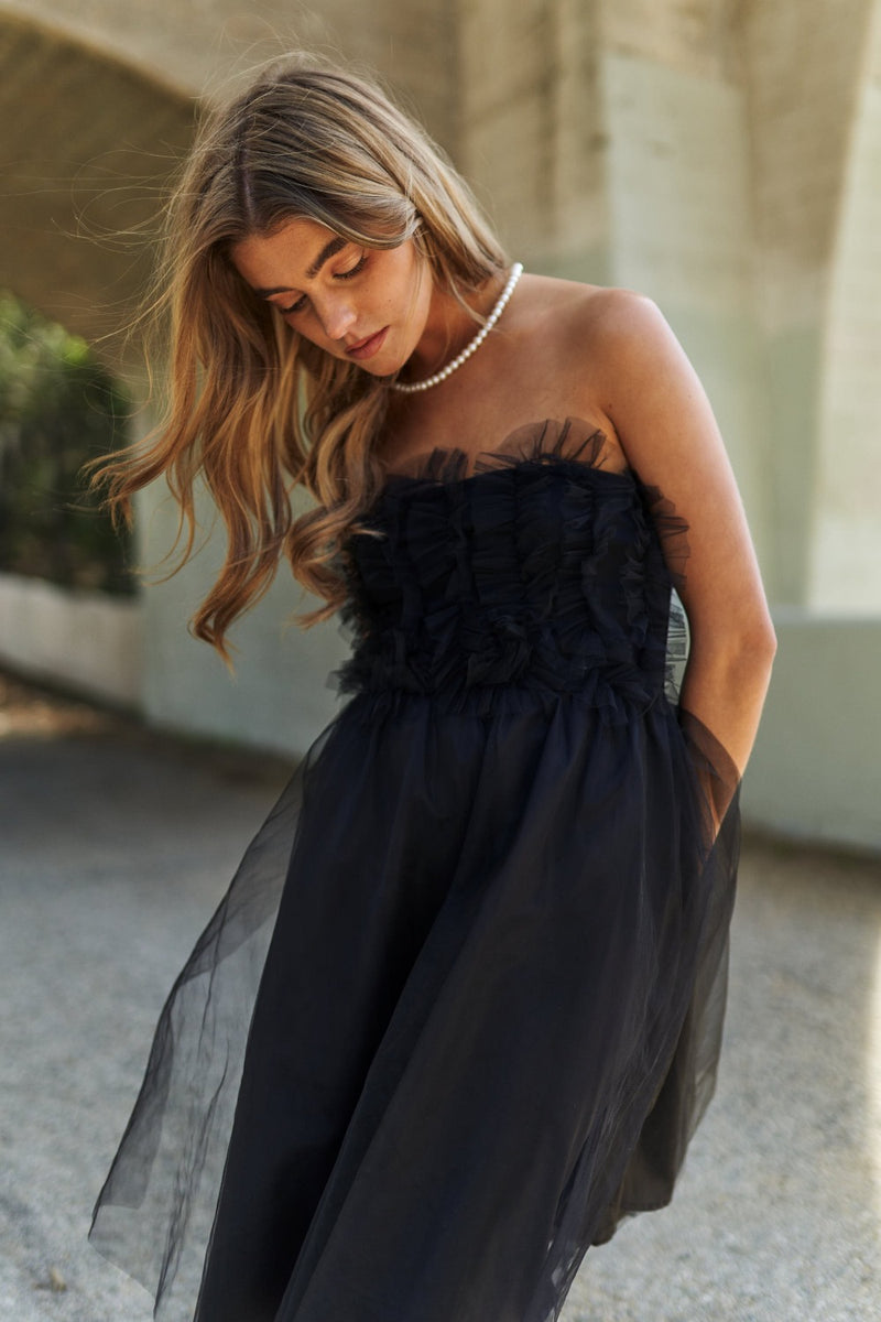 Blaire Mesh Ruffle Tube Top Swing Dress