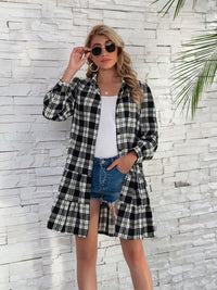 Rhea Ruffle Hem Plaid Button Down Long Sleeve Dress