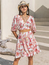 Lenora Printed Half Sleeve Top and Layered Skirt Set