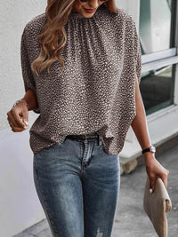 Serena Tied Printed Mock Neck Half Sleeve Blouse