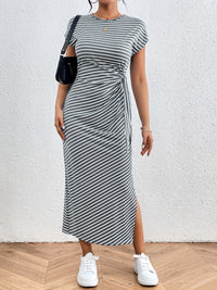 Salma Tied Striped Round Neck Short Sleeve Tee Dress