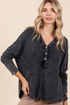 Elina Washed V-Neck Long Sleeve Blouse