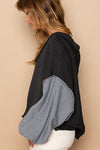 Emersyn Exposed Seam Roll Edge Color Block V Neck Sweater