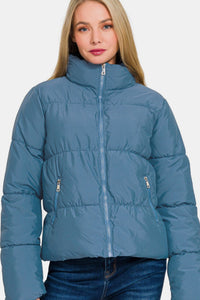 Aubrie Zip Up Turtleneck Puffer Jacket with Pockets