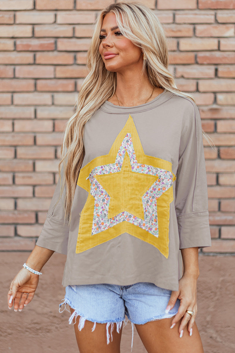 Mae Star Applique Round Neck T-Shirt