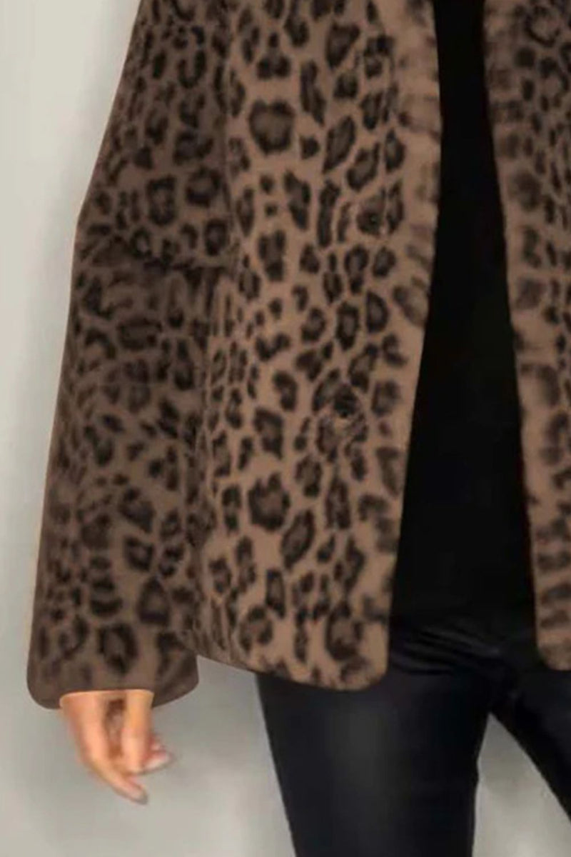 Nyomi Leopard Furry Collared Neck Long Sleeve Coat