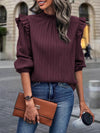 Sarah Mock Neck Ruffle Shoulder Blouse