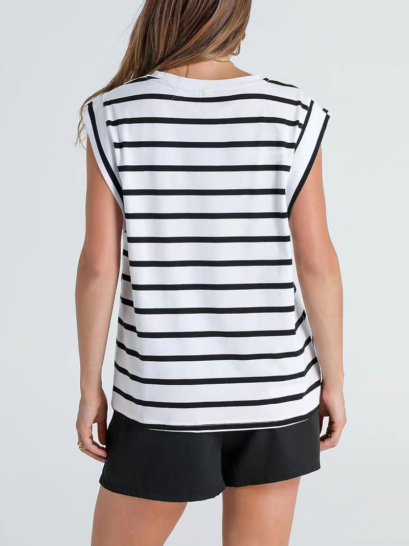 Melissa Striped Round Neck Cap Sleeve T-Shirt