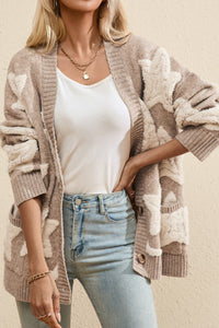 Anastasia Sherpa Star V-Neck Cardigan with Pockets