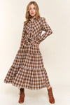 Sienna Plaid Tiered Midi Shirt Dress