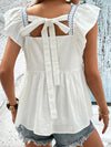 Andi Tied Embroidered Ruffled Square Neck Cap Sleeve Blouse