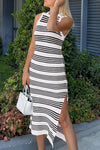 Ariya Slit Striped Round Neck Sleeveless Midi Dress