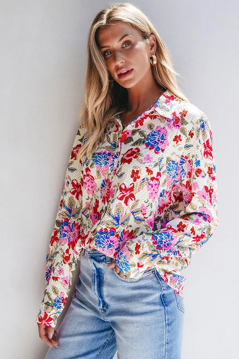 Sylvia Floral Collared Neck Long Sleeve Shirt