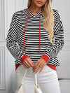 Lena Striped Long Sleeve Hooded Knit Top