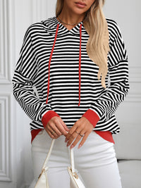 Lena Striped Long Sleeve Hooded Knit Top