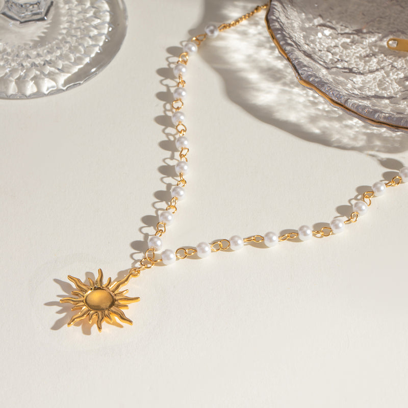 Kayla 18K Gold-Plated Pearl Sun Necklace