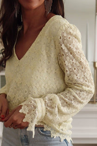 Athena Lace Detail V-Neck Long Sleeve Blouse