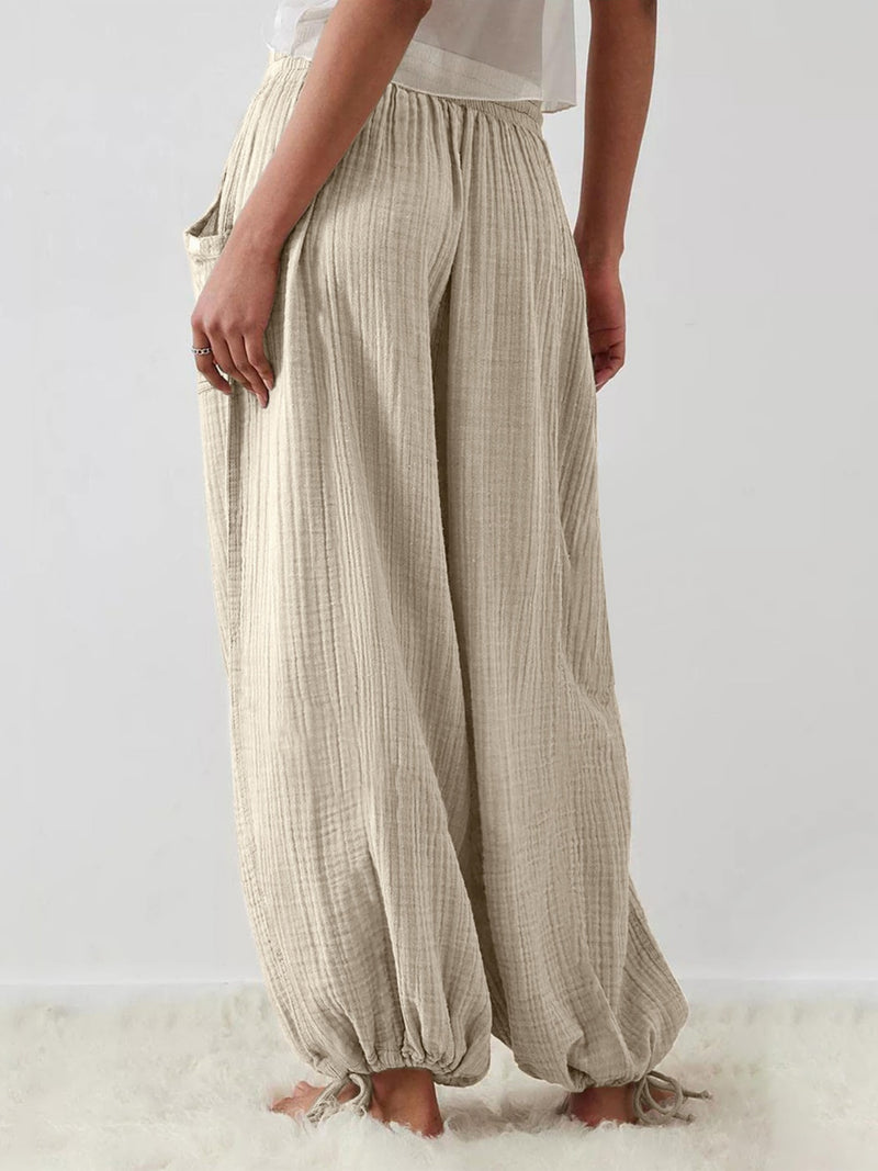 Averie Textured Tied Pants with Pockets