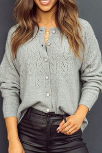 Vivian Openwork Button Down Long Sleeve Cardigan