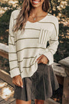 Ada Striped V-Neck Drop Shoulder Sweater