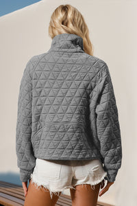 Karina Half Zip Long Sleeve Quilted Sweatshirt with Pocket