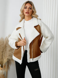 Love Pocketed Sherpa Zip Up Long Sleeve Jacket