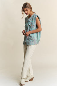 Myra Frayed Tweed Padded Shoulder Vest