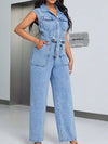 Raya Tied Half Button Denim Jumpsuit with Pockets