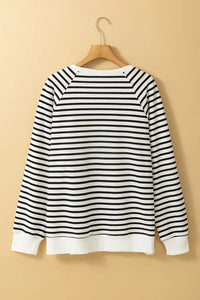 Jordan Slit Striped Round Neck Long Sleeve Sweatshirt