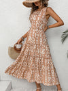 Lylah Frill Cutout Printed Round Neck Sleeveless Dress