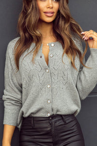 Vivian Openwork Button Down Long Sleeve Cardigan